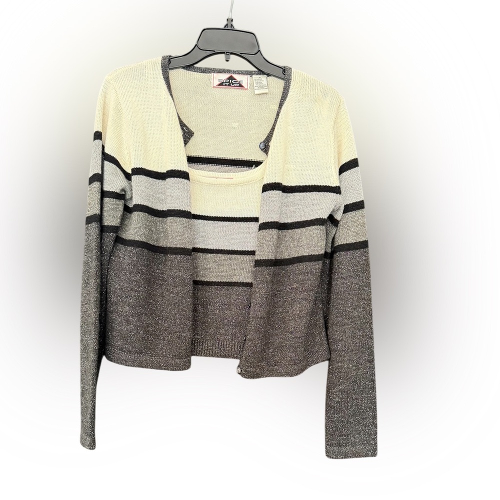 Vintage Striped 2 Piece Cardigan - Cream and Black